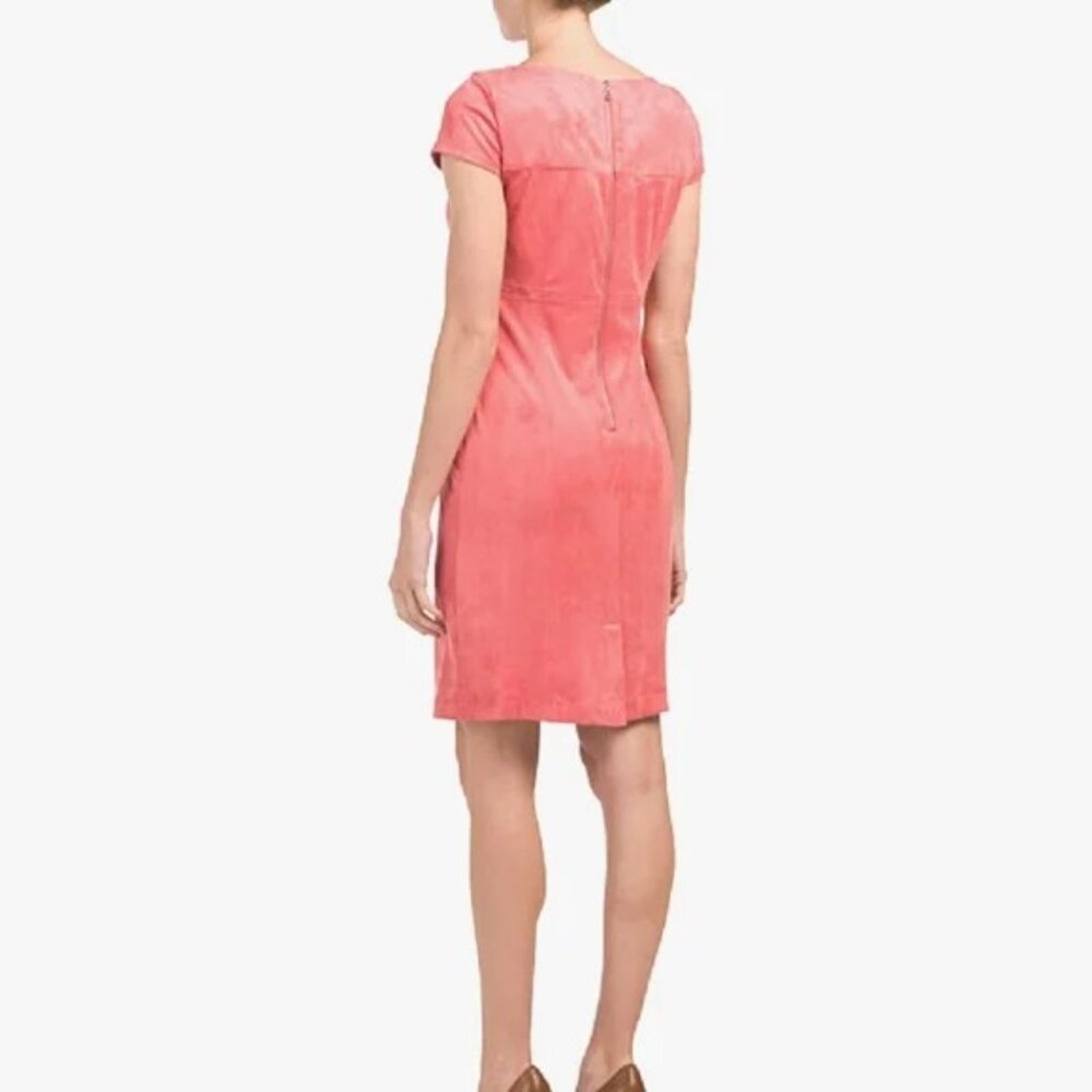 NWT Nanette Lepore Womens Size 6 Soft Red Coral Faux Suede Shift Dress NEW - Picture 2 of 5